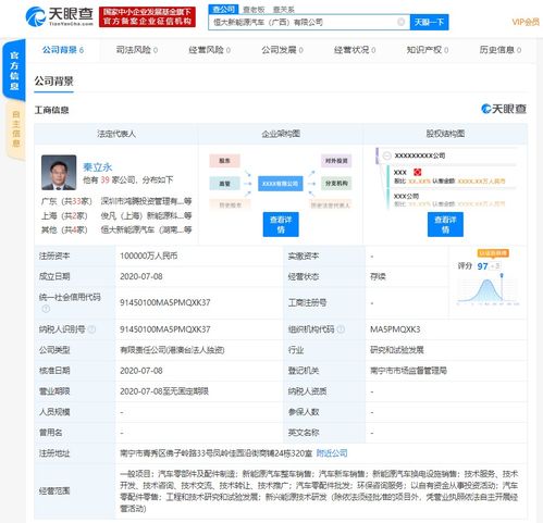 恒大新能源汽車成立兩家新公司 注冊資本總計15億元